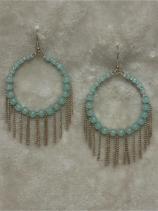 Plunder Jewelry - Plunder Aqua Colored Beaded & Gold Tone Fringe Earrings